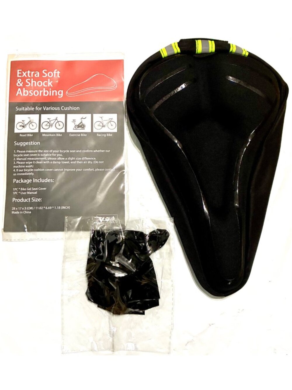 Vomvo Gel Bike Seat Cushion Cover Padded Shock Absorbing Bicycle Saddle Black